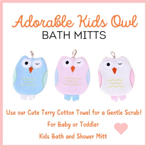 Harmony N More - Olivia The Owl Washcloth - Animal Shape Cotton Mitt - Bath Glove for Kids - Bath Towel Gloves - Cute Glove - Puppet Bath Glove (Pink, Blue) - Image 4