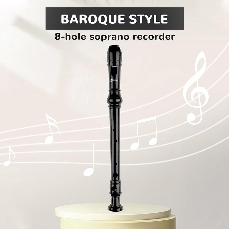 SWAN Soprano Recorder Instrument for Beginners Student - Baroque Style 8 Hole Flute Detachable 3pcs Descant Recorder with Cleaning Rod and Chart, Black - Image 5