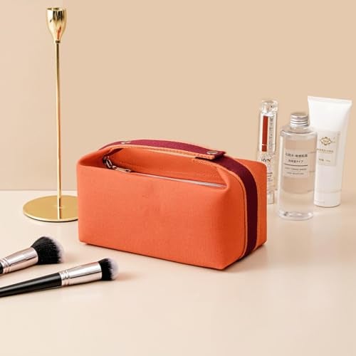 Fammart Travel Makeup Bag, Waterproof Canvas Cosmetic Bag Make Up Organizer Case for Women, Large Toiletry Bag Skincare Pouch for Toiletries Accessories Brushes - Image 2