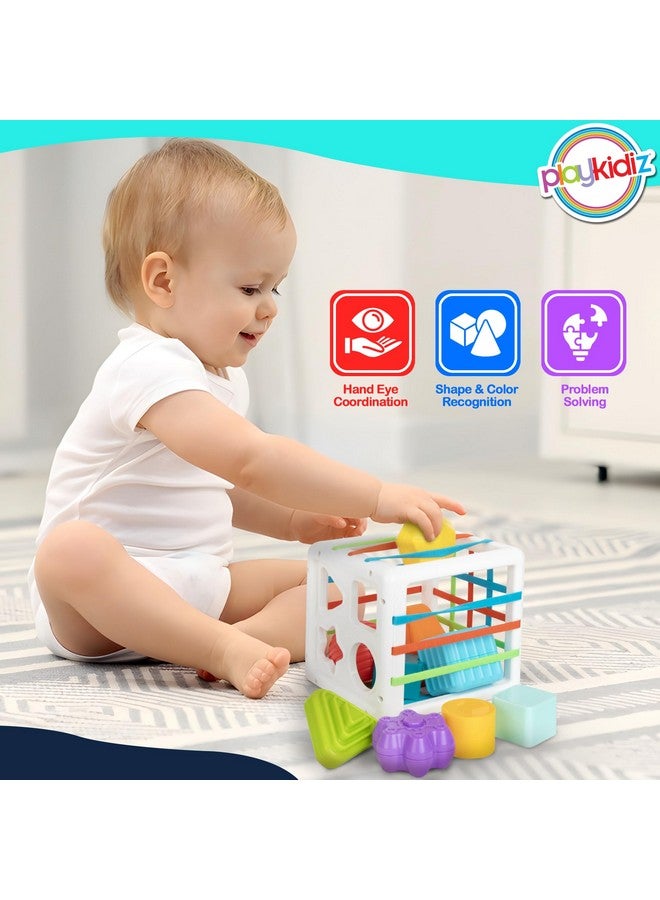 PLAYKIDIZ ألعاب تصنيف الأشكال للأطفال من بلاي كيديز، لعبة كتل تصنيف وتكديس للأطفال الصغار، أشكال حسية، نشاط مكعب لتطوير التعلم المبكر للأولاد والبنات، 18+ شهر - Image 5