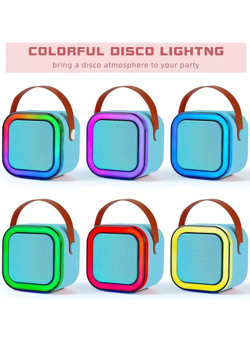 Mini Karaoke Speaker for Kids, Portable Bluetooth Speaker with 1 Wireless Microphone & LED Lights, Perfect Gift for Kids Boys & Girls Blue - Image 2