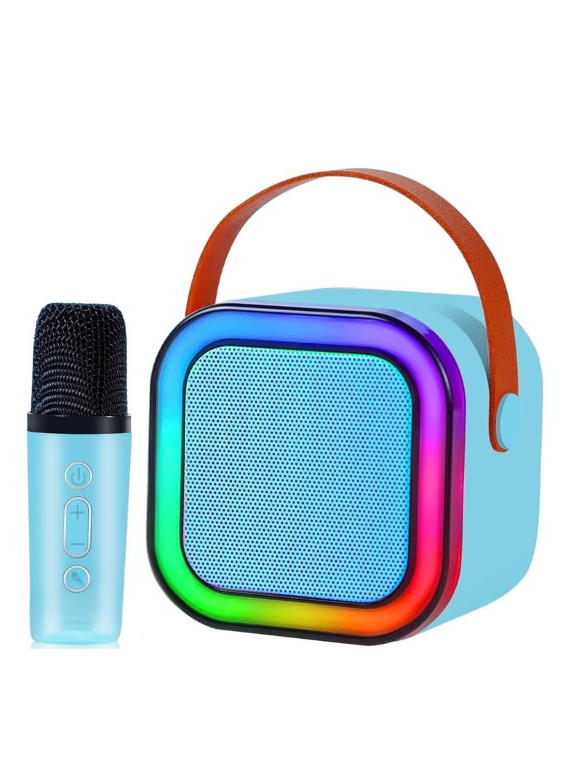 Mini Karaoke Speaker for Kids, Portable Bluetooth Speaker with 1 Wireless Microphone & LED Lights, Perfect Gift for Kids Boys & Girls Blue - Image 1
