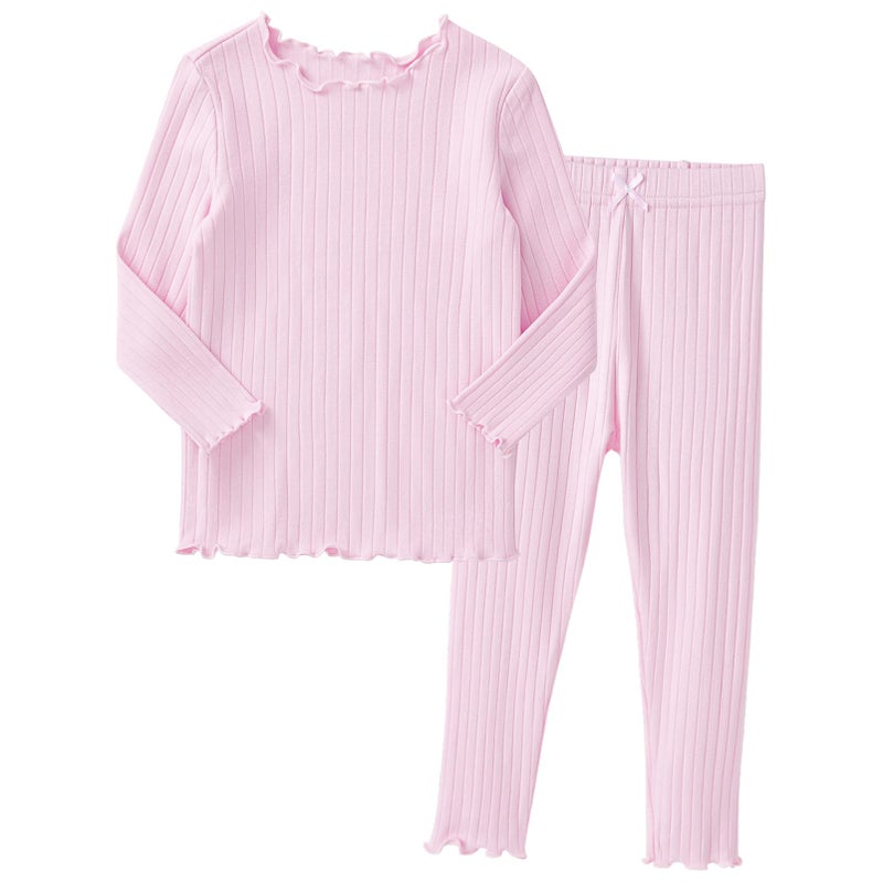 pureborn Kids Pajamas Set Pjs - Little Girl Long Sleeve Snug Fit Sleepwear 2pcs Light Pink 6-7 Years - Image 1