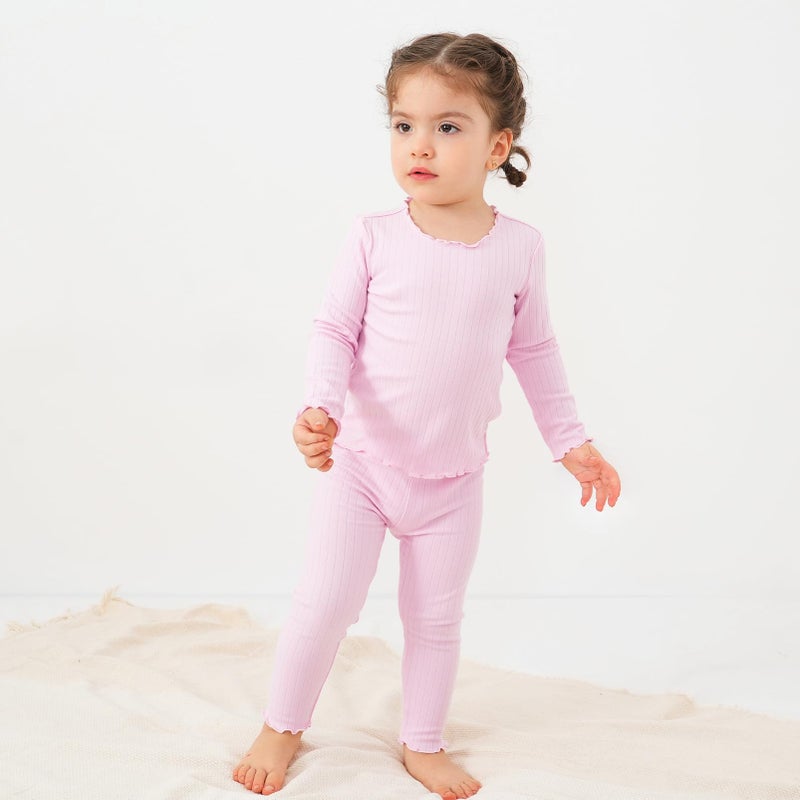 pureborn Kids Pajamas Set Pjs - Little Girl Long Sleeve Snug Fit Sleepwear 2pcs Light Pink 6-7 Years - Image 2