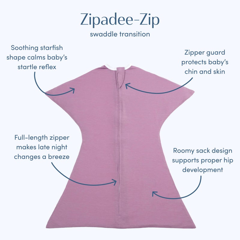 SleepingBaby Zipadee-Zip Transition Swaddle - Cozy Baby Swaddle Blanket with Zipper Convenience - Roomy Wearable Blanket for Easy Diaper Changes - Classic Lavender, Medium (6-12 Month) - Image 2