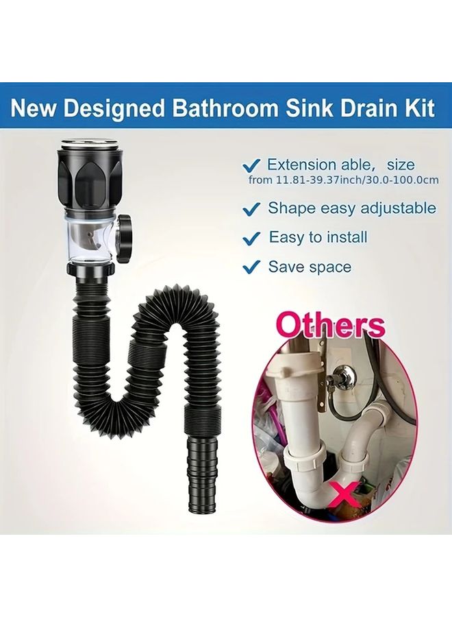Black Odor Resistant RV Bathtub Drain Kit With Telescopic P Trap - Image 3