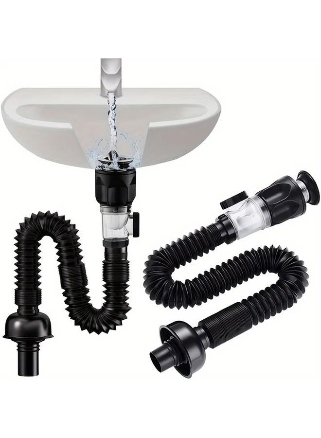 Black Odor Resistant RV Bathtub Drain Kit With Telescopic P Trap - Image 1