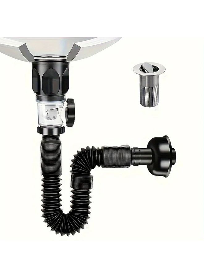 Black Odor Resistant RV Bathtub Drain Kit With Telescopic P Trap - Image 2