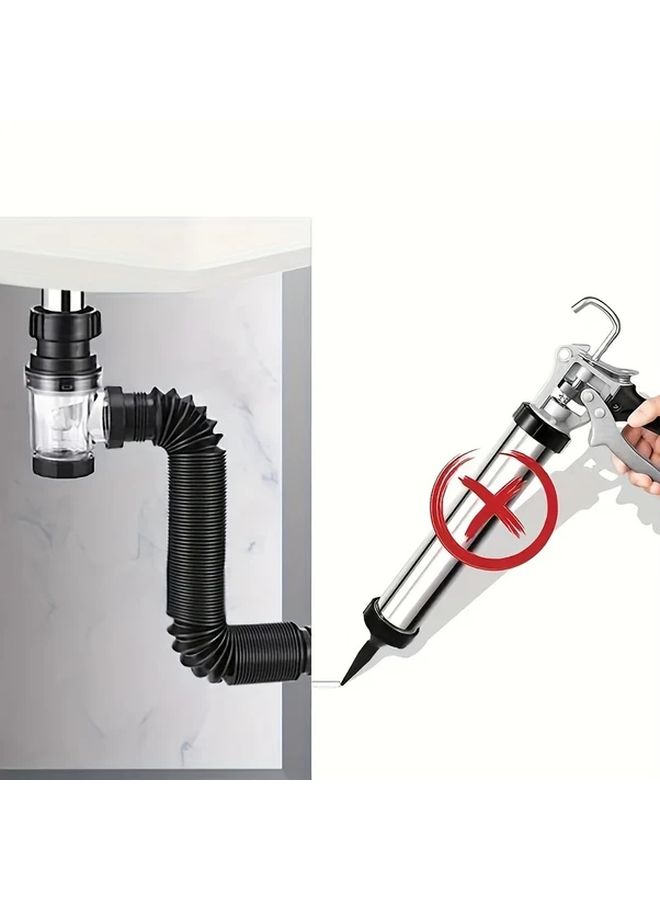 Black Odor Resistant RV Bathtub Drain Kit With Telescopic P Trap - Image 4