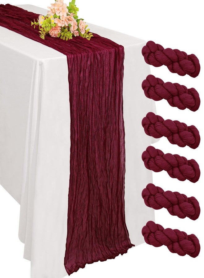 Jelyne 6 Pack 10FT Cheesecloth Table Runner 20 x 120 inch Long Boho Rustic Gauze Romantic Cheese Cloth Sheer Table Runner for Wedding Dining Event Birthday Anniversary Party Decoration(Burgundy) - Image 1