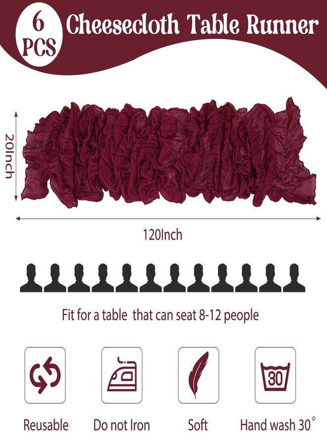 Jelyne 6 Pack 10FT Cheesecloth Table Runner 20 x 120 inch Long Boho Rustic Gauze Romantic Cheese Cloth Sheer Table Runner for Wedding Dining Event Birthday Anniversary Party Decoration(Burgundy) - Image 3