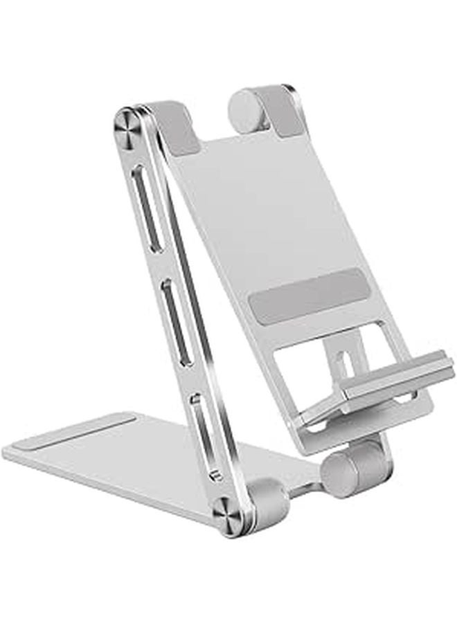 Aluminum Alloy Foldable Phone Holder Adjustable Tablet Stand Silver Portable Desktop Rack - Image 1