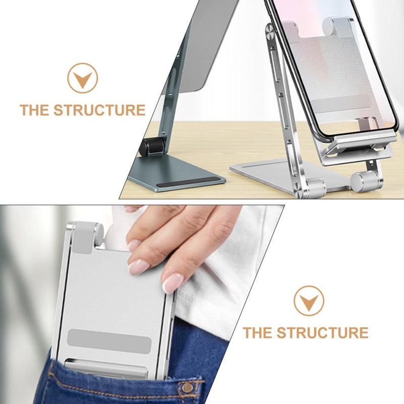 Aluminum Alloy Foldable Phone Holder Adjustable Tablet Stand Silver Portable Desktop Rack - Image 4