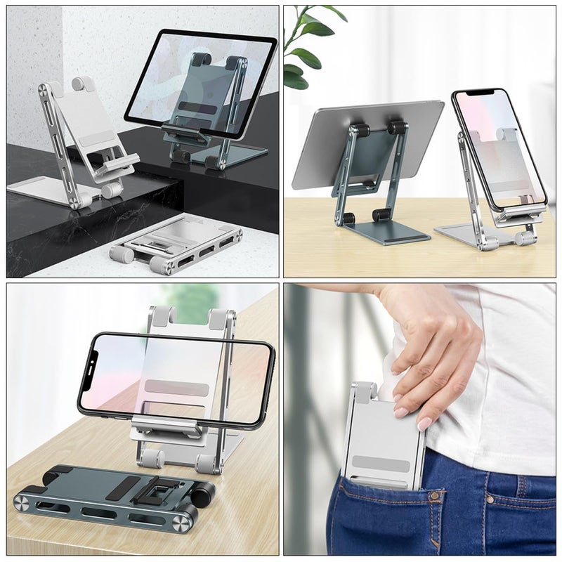 Aluminum Alloy Foldable Phone Holder Adjustable Tablet Stand Silver Portable Desktop Rack - Image 5