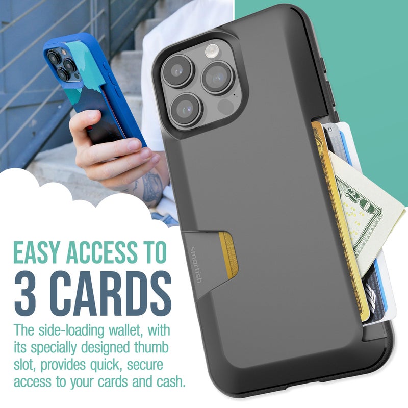 SmartishÂ® iPhone 15 Pro Max Wallet Case - Wallet Slayer Vol. 1 [Slim + Protective] Credit Card Holder - Drop Tested Hidden Card Slot Cover Compatible with Apple iPhone 15 Pro Max - Black Tie Affair - Image 2