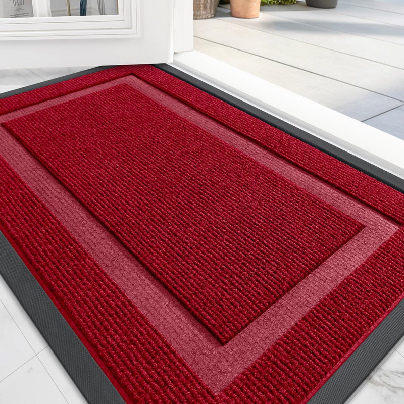 OLANLY Front Door Mat Indoor Outdoor Entrance Waterproof AllSeason AllWeather Doormat Sturdy Natural Rubber Fade Resistant Low Profile Easy Clean Patio Porch Entryway Mat 295x17 Wine Red