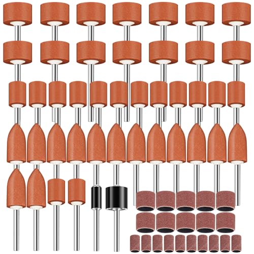 Ghzaocu 64Pcs Sanding Bits for Dremel Rotary Tools, 1/8" Shank Aluminum Oxide Grinding Stones and Sanding Drill Bits, Durable for Metal Rust Removal, Smoothing, Sharpening, Multiple Shapes to Meet More Needs - Image 1