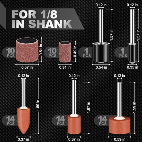 Ghzaocu 64Pcs Sanding Bits for Dremel Rotary Tools, 1/8" Shank Aluminum Oxide Grinding Stones and Sanding Drill Bits, Durable for Metal Rust Removal, Smoothing, Sharpening, Multiple Shapes to Meet More Needs - Image 2