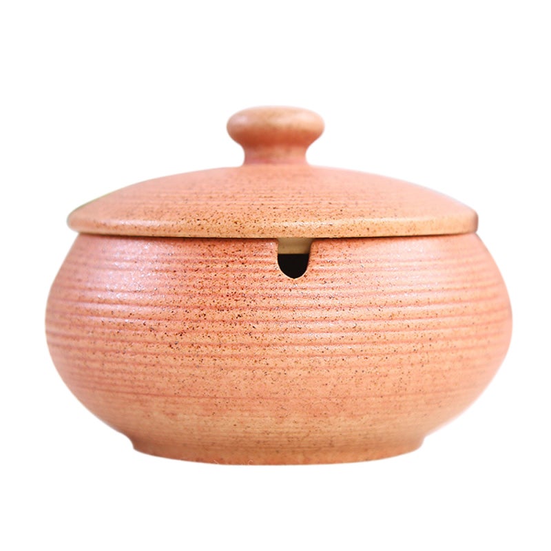 Lidded Ceramic Ashtray - Pink Deep Container With Secure Lid, 3 Smooth Grooves, Anti-Skid Bottom, Rustic Glazed Finish for Home Decor & Smoking Accessory Use - Image 2