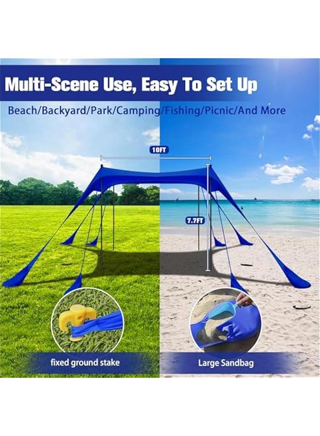 Captaintech Beach Tent Sun Shelter 10x10FT Beach Shade Canopy with 8 Sandbags, UPF 50+ Protection Beach Shade Canopy, Outdoor Tent for Beach Camping Trips, Fishing, Backyard - Image 4