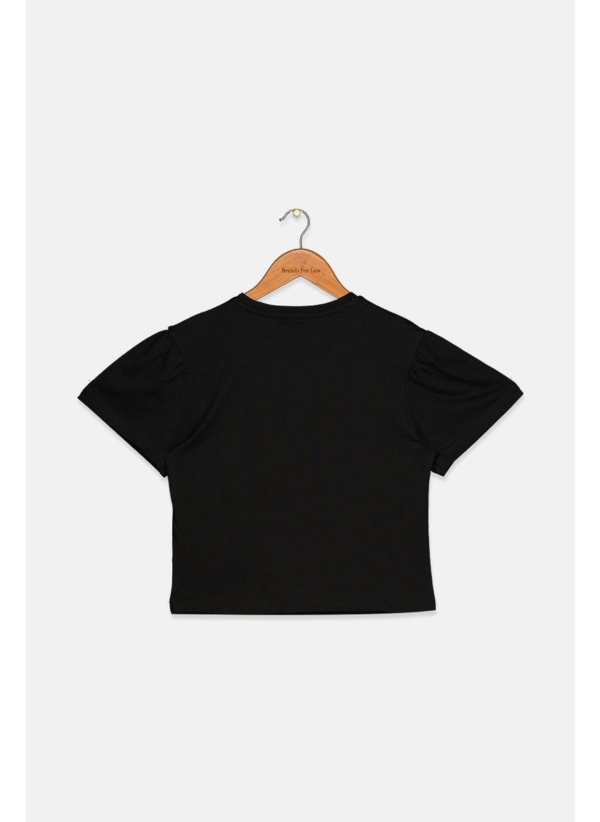 PUMA Kid Girls Sportswear Fit Short Sleeve Crop Top, Black  - Image 2