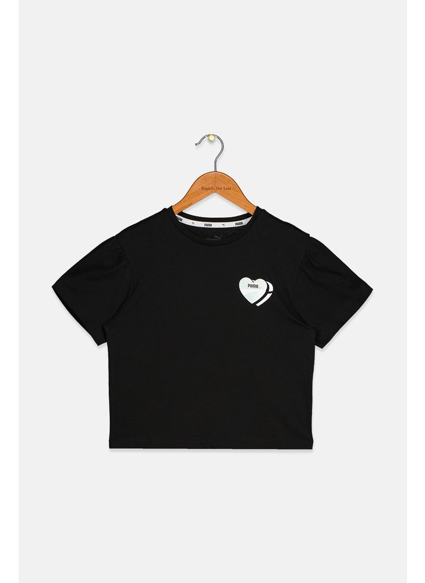 PUMA Kid Girls Sportswear Fit Short Sleeve Crop Top, Black  - Image 1