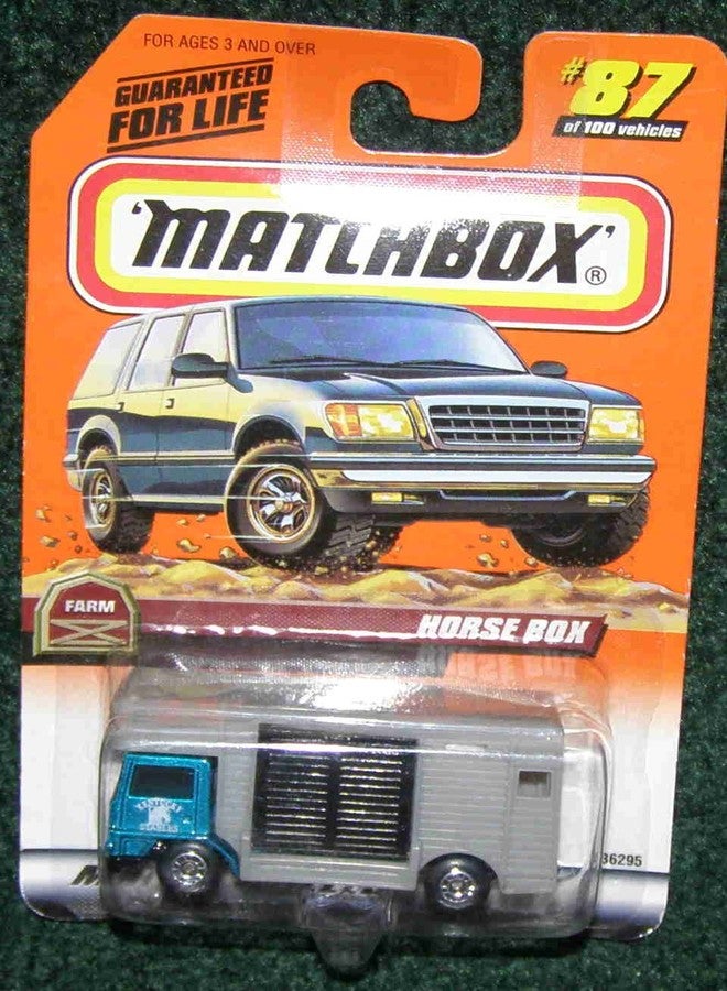 MATCHBOX 1999 #87 FARM SERIES TEAL & GREY HORSE BOX TRUCK (HORSE IN BACK) by Matchbox
