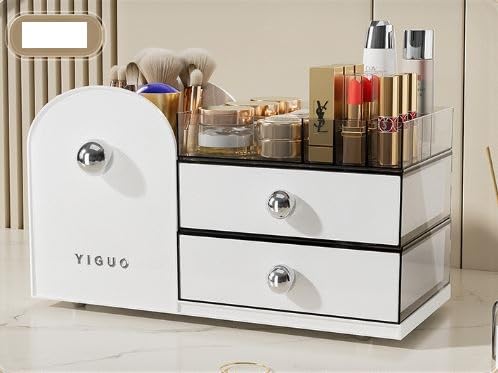 Azelf Cream Style Cosmetic Storage Box Doublelayer Desktop Dressing Table Storage Box Large Capacity Jewelry Box with Combinations Drawer - Image 1