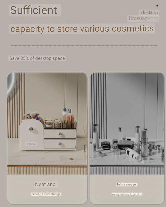 Azelf Cream Style Cosmetic Storage Box Doublelayer Desktop Dressing Table Storage Box Large Capacity Jewelry Box with Combinations Drawer - Image 2