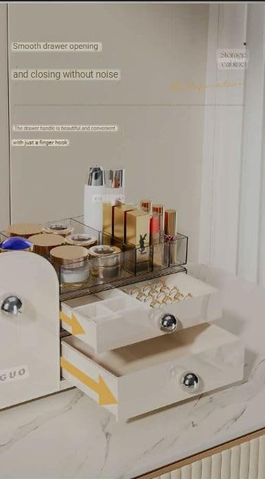 Azelf Cream Style Cosmetic Storage Box Doublelayer Desktop Dressing Table Storage Box Large Capacity Jewelry Box with Combinations Drawer - Image 4