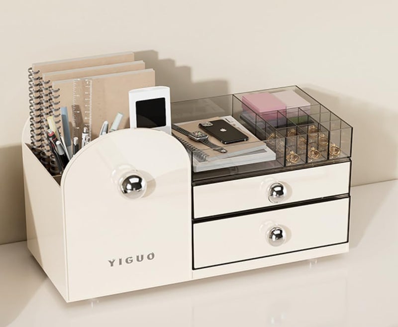 Azelf Cream Style Cosmetic Storage Box Doublelayer Desktop Dressing Table Storage Box Large Capacity Jewelry Box with Combinations Drawer - Image 5