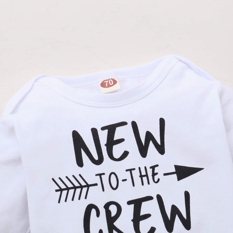 Renotemy Infant Baby Clothes Boy Long Sleeve Outfit New to The Crew Outfits Baby Boy Clothes 3-6 Months White - Image 5