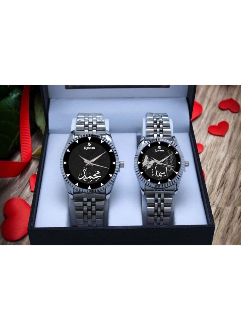 Generic - Water Resistant Stainless Steel Analog Couple Watch Set - Image 1
