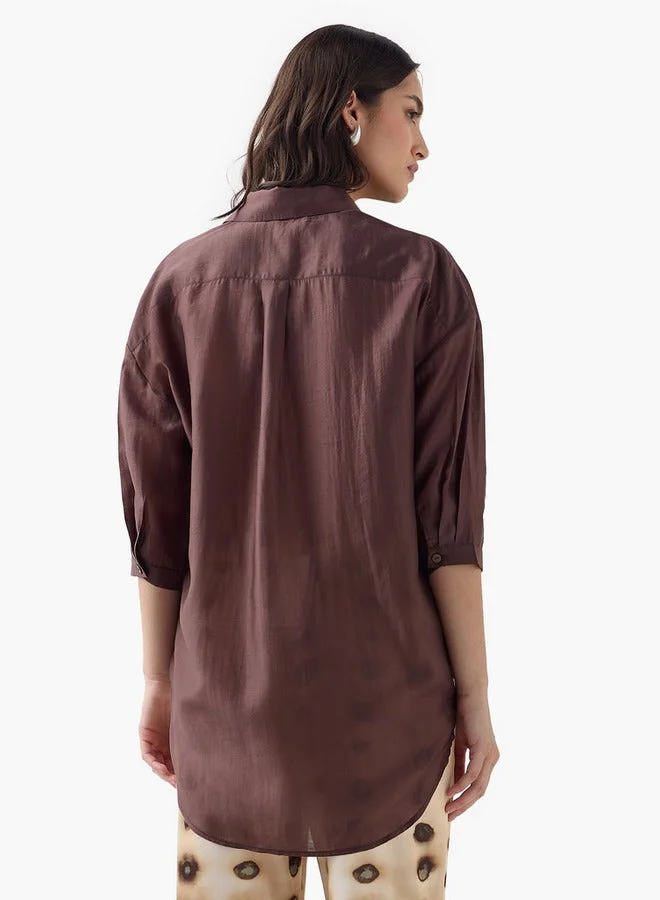 Splash FAV Relaxed Fit High Low Shirt with 3/4 Sleeves