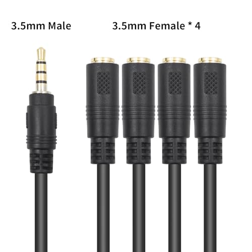 Poyiccot 3.5mm Splitter Mic and Audio Cable, 3.5mm Headphone Splitter 1 to 4 Ways (1/8") TRRS Male to Female Aux Headphone Cable for Earphone & Headset Phone - Image 4
