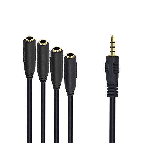 Poyiccot 3.5mm Splitter Mic and Audio Cable, 3.5mm Headphone Splitter 1 to 4 Ways (1/8") TRRS Male to Female Aux Headphone Cable for Earphone & Headset Phone - Image 1