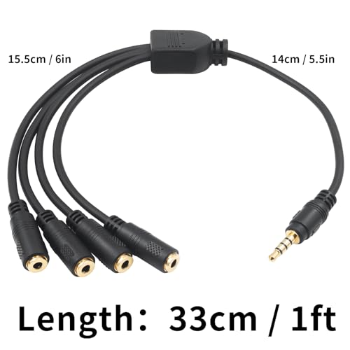 Poyiccot 3.5mm Splitter Mic and Audio Cable, 3.5mm Headphone Splitter 1 to 4 Ways (1/8") TRRS Male to Female Aux Headphone Cable for Earphone & Headset Phone - Image 2