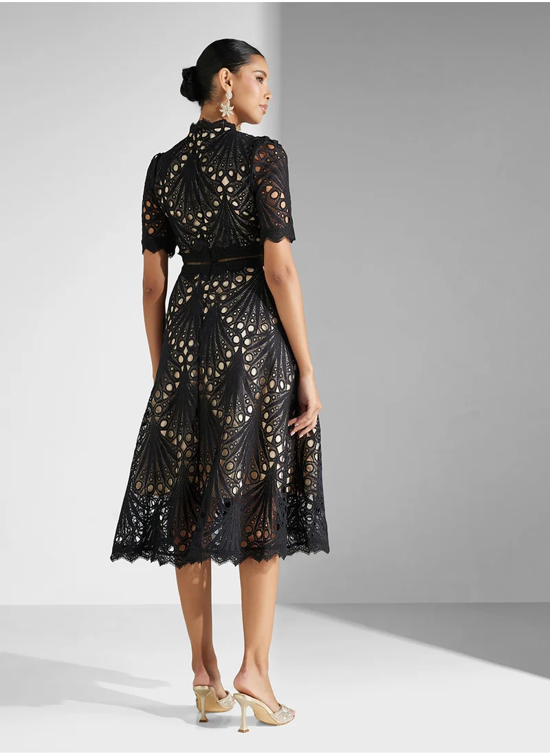 Ginger Boutique Lace Embroidered A Line Dress