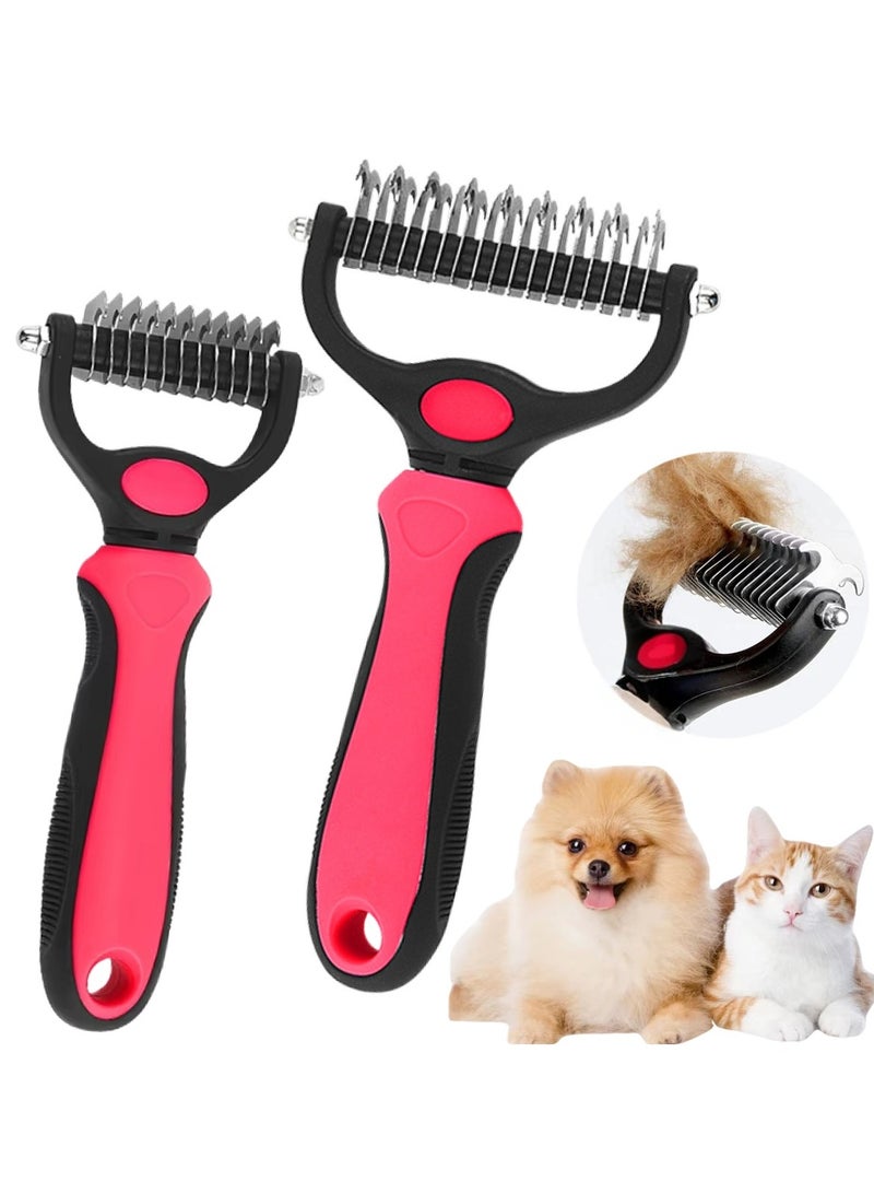 2pcs Pet Grooming Brush Set Large & Small Double Sided Rake Comb for Dogs and Cats, Easy Shedding & Dematting - Image 1