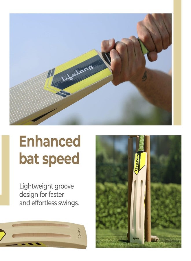 Lifelong Adult Scoop bat | Standard Size Cricket Bat | Lightweight Poplar Wood | Soft & Medium Tennis Ball Play | Durable Rubber Grip | Fast Swing Groove Design | Tournament-Ready Wooden Bat - Image 3