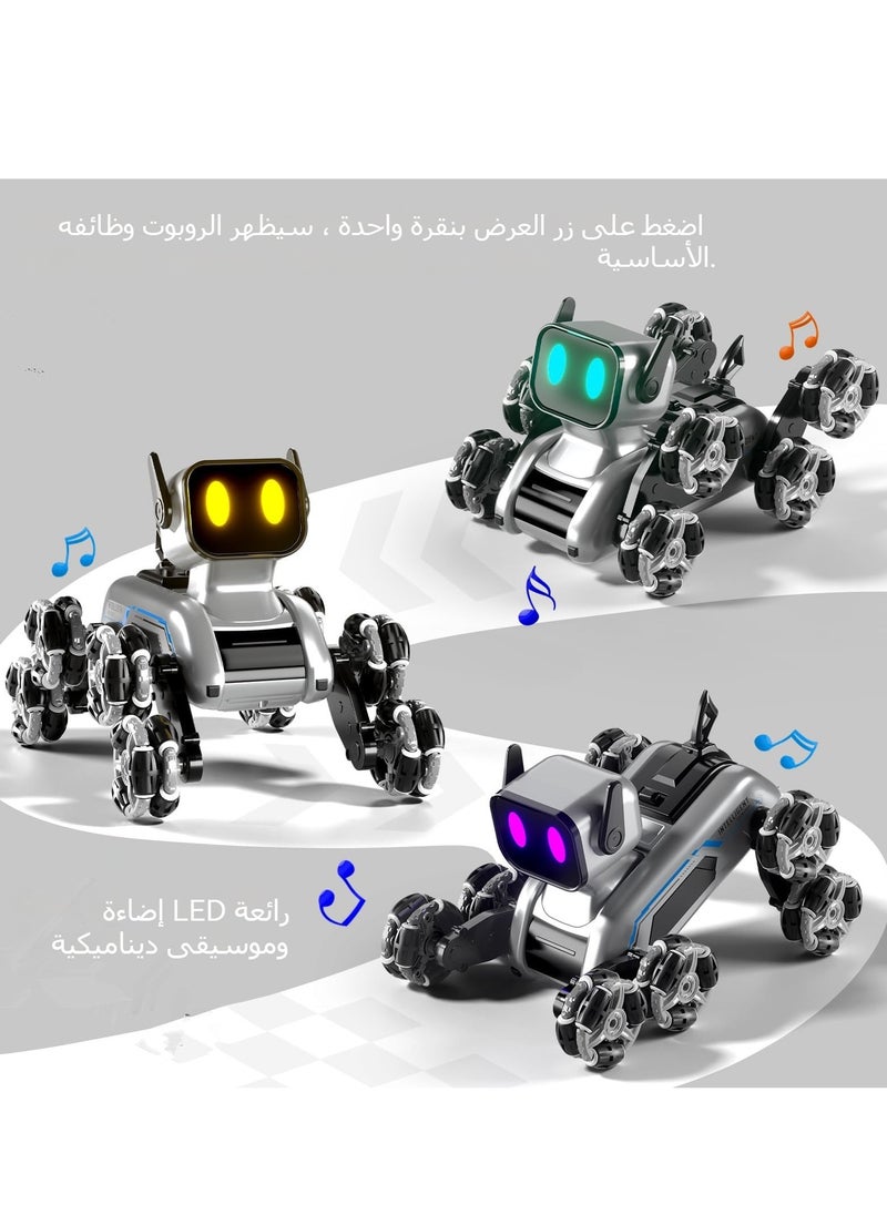اكسيسن - روبوت التحكم عن بعد، كلب آلي 2.4Ghz، روبوت حيلة ثماني عجلات، مجهز بالموسيقى والضوء، التحكم في استشعار الإيماءات، بطاريات قابلة لإعادة الشحن 2pcs، هدية عيد ميلاد للأولاد - Image 1