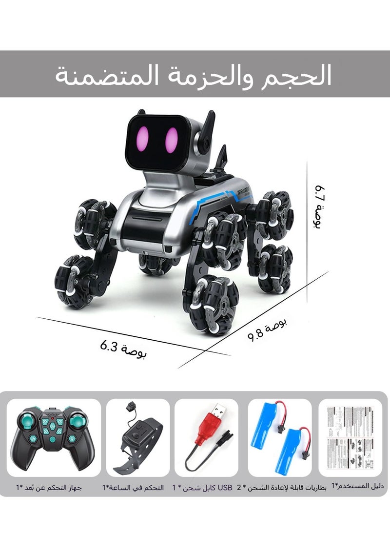 اكسيسن - روبوت التحكم عن بعد، كلب آلي 2.4Ghz، روبوت حيلة ثماني عجلات، مجهز بالموسيقى والضوء، التحكم في استشعار الإيماءات، بطاريات قابلة لإعادة الشحن 2pcs، هدية عيد ميلاد للأولاد - Image 1