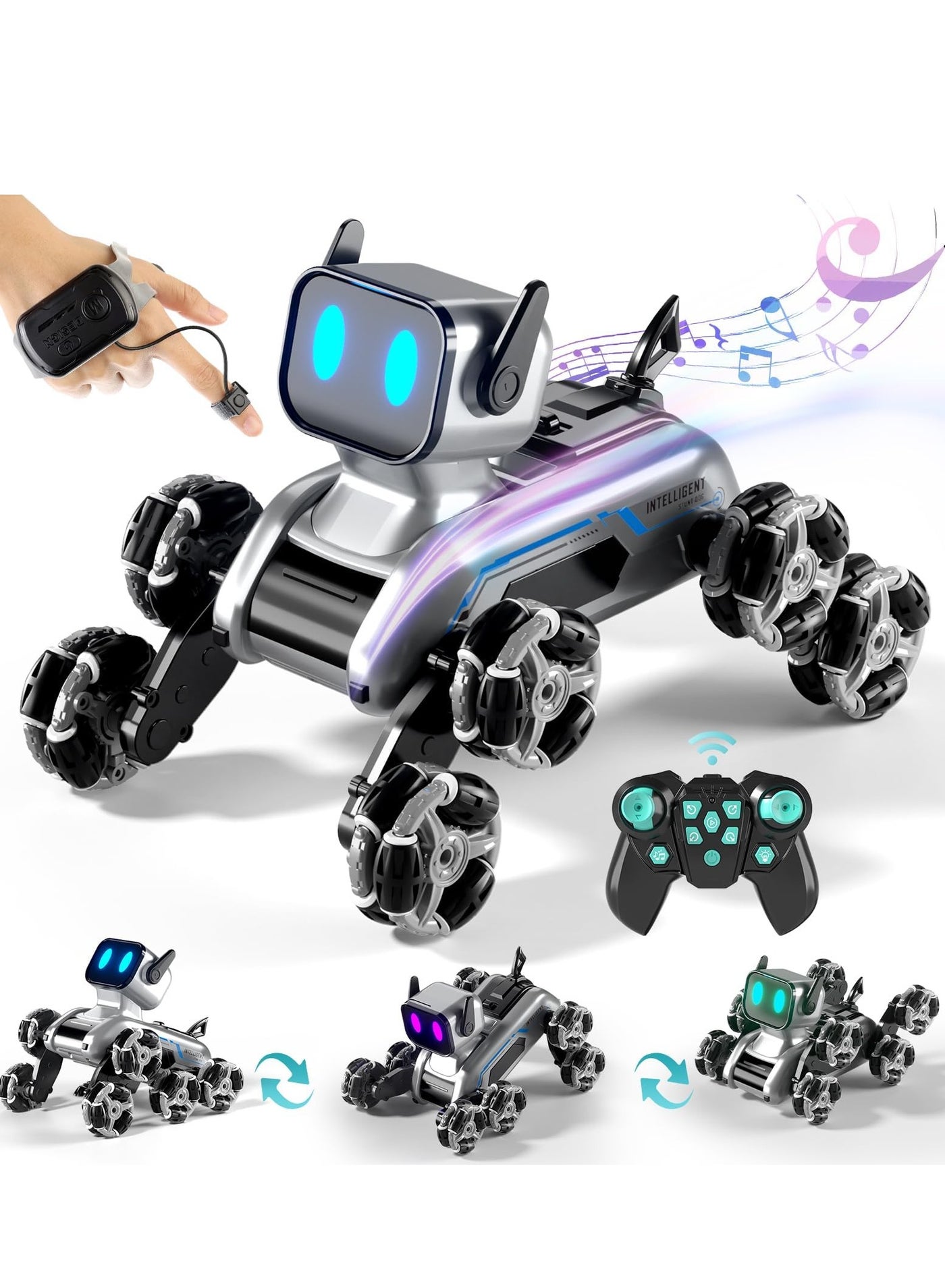Remote Control Robot, 2.4Ghz Robot Dog, Eight-wheel Drive Stunt Robot, With Music & Light, Gesture Sensing Control, 2pcs Rechargeable Batteries, Birthday Gift for Boys Kids