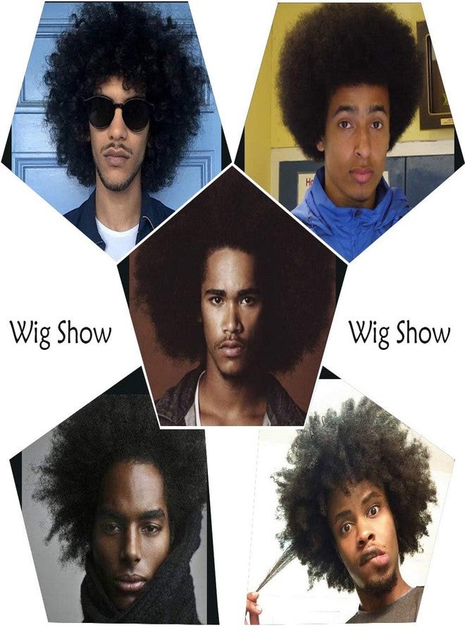 BECUS Afro Wig Human Hair, Mens Black Afro Wig 70s Disco Style, Black Mens Wig for Men, Short Curly Afro Costume Wig Halloween Party(Human-#1B) - Image 2