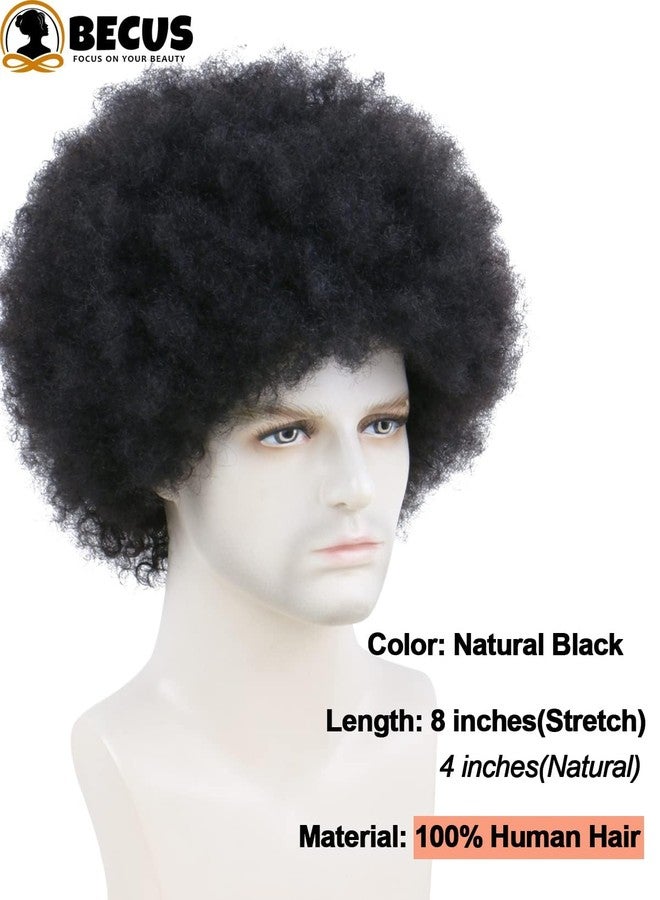 BECUS Afro Wig Human Hair, Mens Black Afro Wig 70s Disco Style, Black Mens Wig for Men, Short Curly Afro Costume Wig Halloween Party(Human-#1B) - Image 5
