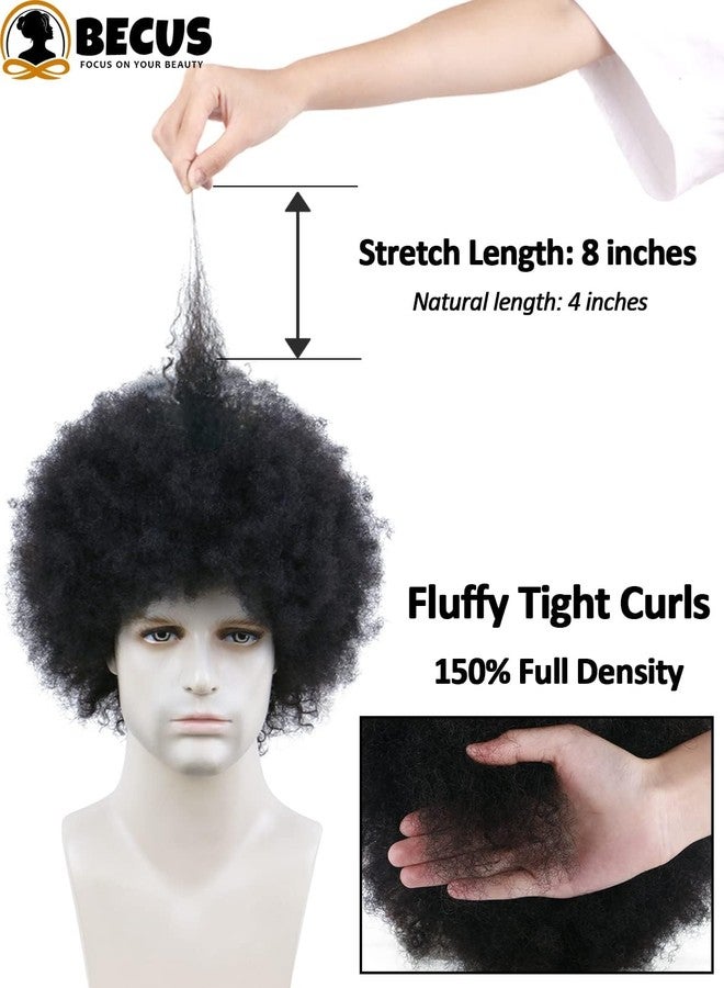 BECUS Afro Wig Human Hair, Mens Black Afro Wig 70s Disco Style, Black Mens Wig for Men, Short Curly Afro Costume Wig Halloween Party(Human-#1B) - Image 3