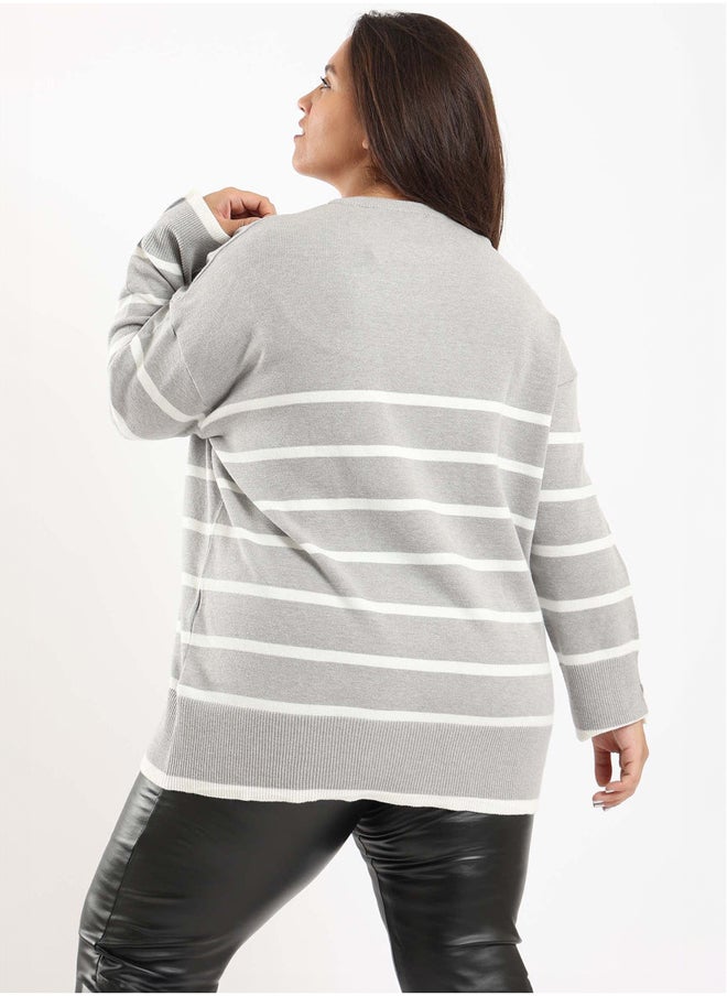 Clue - Striped Color Contrast Pullover - Image 1