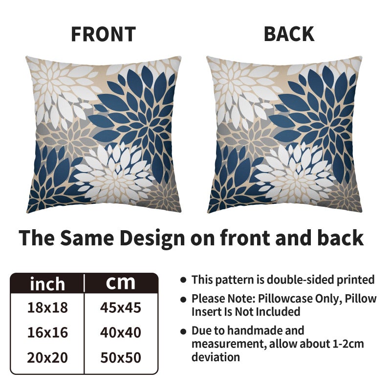 Smozenith Blue White Grey Gray Pillow Covers 20X20 Inch Set of 2  Summer Modern Geometry Dahlia Floral Print Decorative Throw Pillow Covers Outdoor Farmhouse Cushion Case for Home Couch Sofa Bed Decor  - Image 4