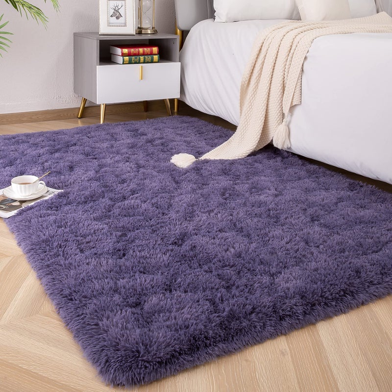 Foxmas Soft Fluffy Area Rugs for Bedroom Kids Room Plush Shaggy Nursery Rug Furry Throw Carpets for Boys Girls College Dorm Fuzzy Rugs Living Room Home Decorate Rug 3ft x 5ft Grey Purple