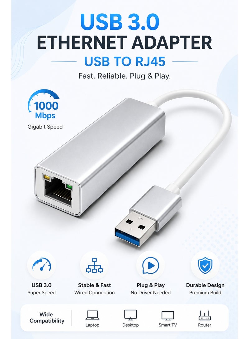 محول إيثرنت USB 3.0 USB إلى RJ45 شبكة 1000Mbps جيجابت LAN محول إنترنت متوافق مع MacBook و PC و Switch و Surface و Chromebook و Windows 11/10/8.1/8/7 و MAC OS و IOS و Linux - Image 1